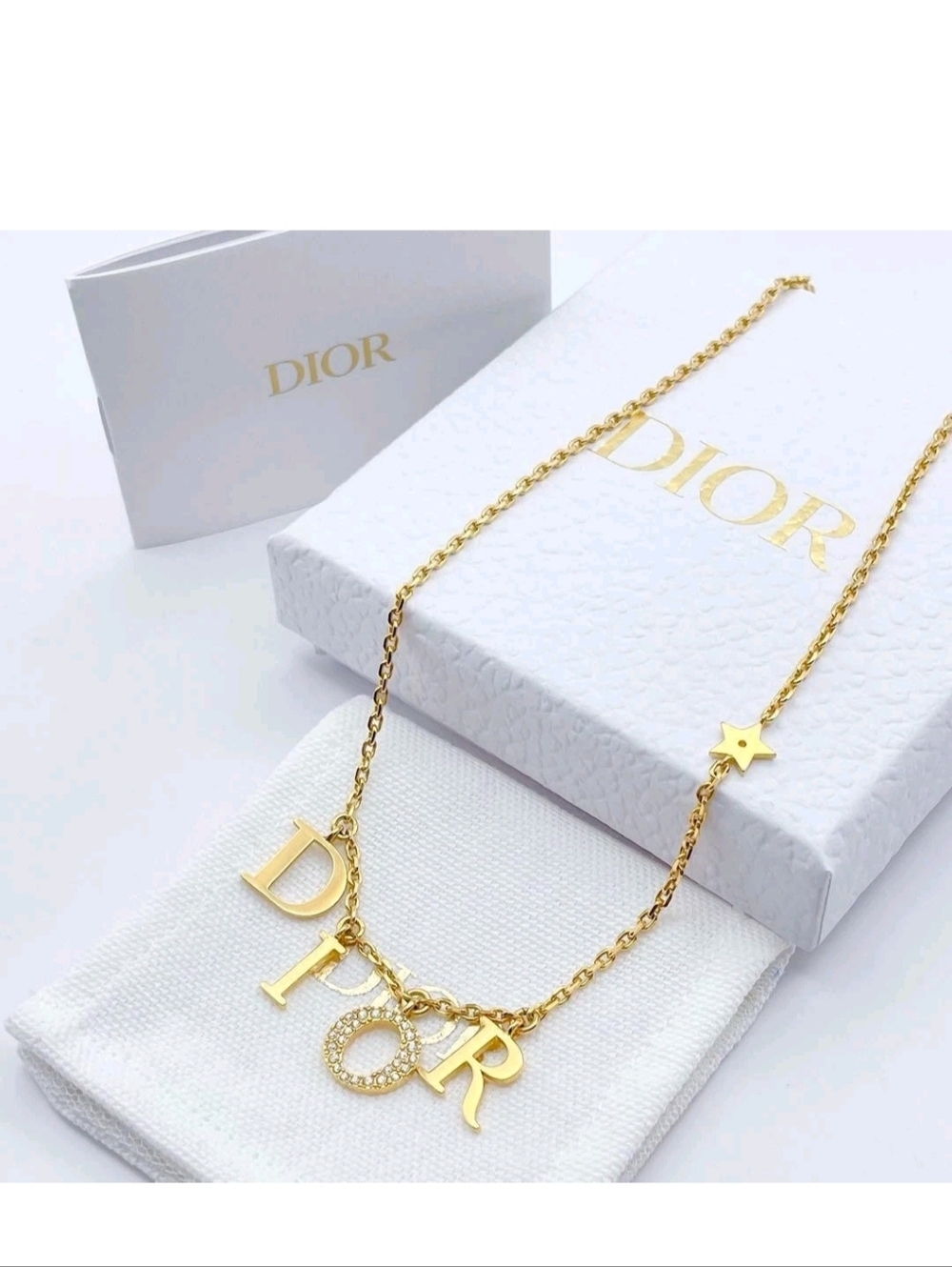 Dior Gold Letter Pendant Necklace with Pavé 'O' and Star Detail